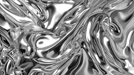 Metallic abstract wavy liquid background. 3d render illustration Generative AIの素材