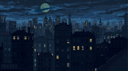 Night cityscape with old houses and moon. Vector illustration Generative AIの素材