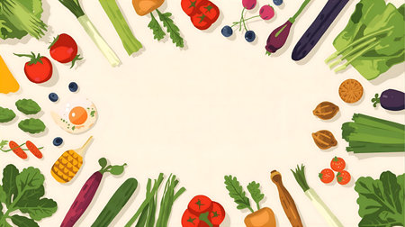 Vegetables background with place for text. Healthy food concept Generative AI.の素材