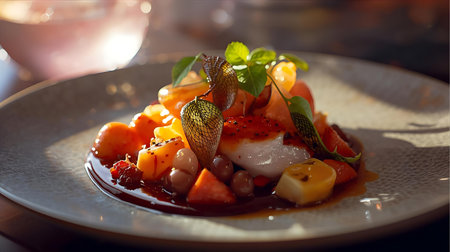 Fruit salad with scallops, melon, pear and tomato Generative AIの素材