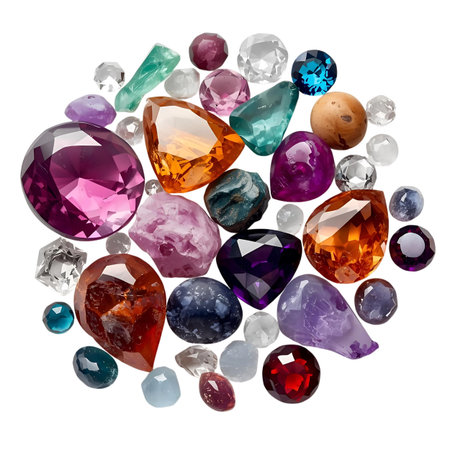 multicolored gems isolated on white background. 3d illustration Generative AIの素材