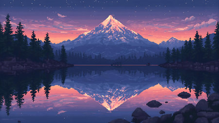 Mt. Rainier with reflection in the lake. Vector illustration Generative AIの素材