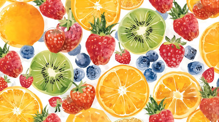 Seamless pattern with fruits. Hand drawn watercolor illustration Generative AIの素材