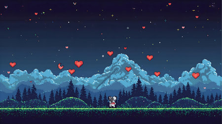 Valentine's Day background with a dog on the meadow Generative AIの素材