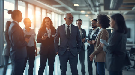 Group of business people standing in a row in a modern office Generative AIの素材
