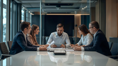 Business people having meeting in modern office. Group of business people working and communicating together Generative AIの素材
