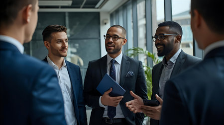 Group of diverse business people working together in modern office. Teamwork concept Generative AIの素材