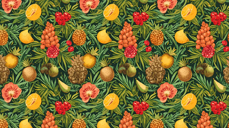Seamless pattern with pineapples, oranges and berries Generative AIの素材