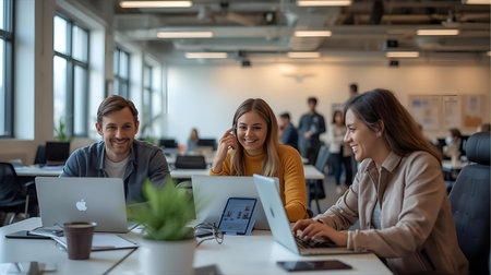 Group of a young business people discussing business plan  in the office Generative AIの素材