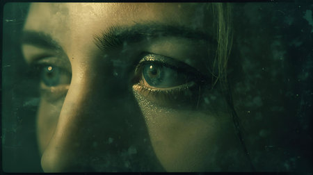 Close-up portrait of a beautiful girl with green eyes and makeup Generative AIの素材