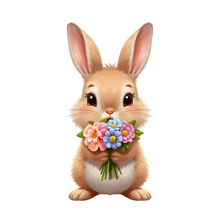 Cute Easter bunny with flowers Vector illustration Generative AIの素材