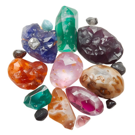 multicolored gems top view. flat lay Generative AIの素材
