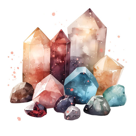 Set of watercolor crystals. Hand drawn illustration for your design Generative AIの素材