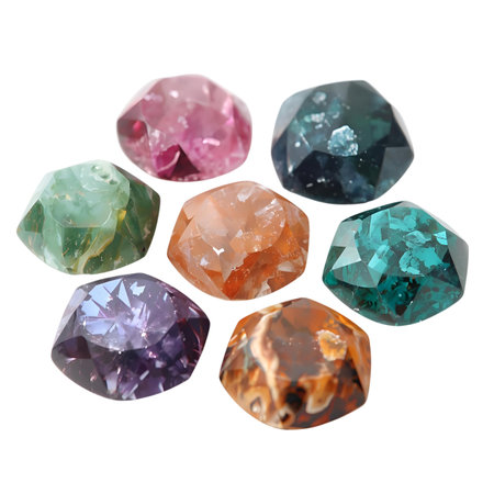 Set of multicolored gems isolated on white background. 3d illustration Generative AIの素材