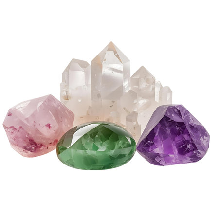 amethyst and amethyst crystals isolated on white background with clipping path Generative AIの素材