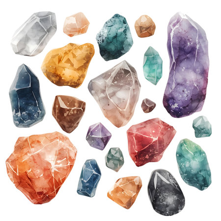 Set of different types of gemstones isolated on white background. Vector illustration Generative AIの素材