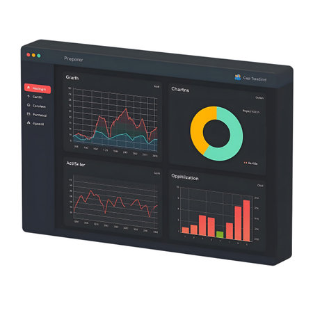 Computer monitor with infographics isolated on white background. 3d rendering Generative AIの素材