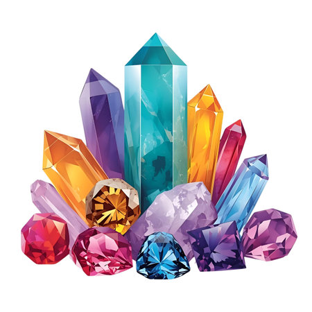 Vector illustration of a set of multicolored gems. Generative AIの素材