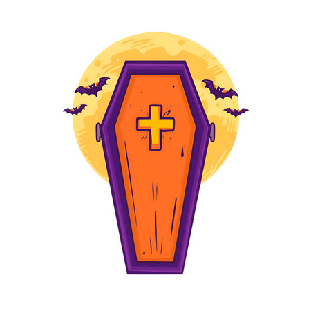 Coffin with cross and bats. Halloween icon. Vector illustration Generative AIの素材