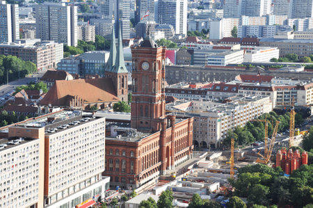 Berlin, Germany - June 15, 2014: Aerial view of Rotes Rathaus near Alexanderplatz in Berlin, Germany - Berlin Town Hallのeditorial素材