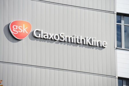 Dresden, Saxony / Germany - September 26, 2019: logo of GlaxoSmithKline Biologicals in Dresden, Germany - GSK is a British pharmaceutical companyのeditorial素材