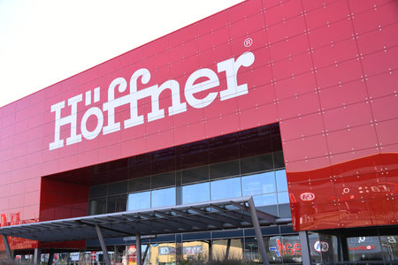 Hanover, Lower Saxony, Germany - April 12, 2020: Entrance to furniture retailer HÃ¶ffner in...