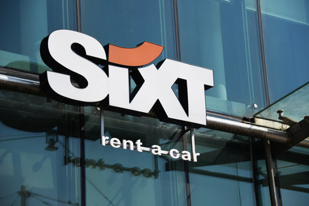 Hanover, Lower Saxony, Germany - April 12, 2020: logo of the Sixt international car rental company in Hanover, Germanyのeditorial素材