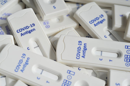 Burgdorf, Lower Saxyony, Germany - March 28, 2021: Covid-19 Antigen rapid tests with negative test resultsのeditorial素材
