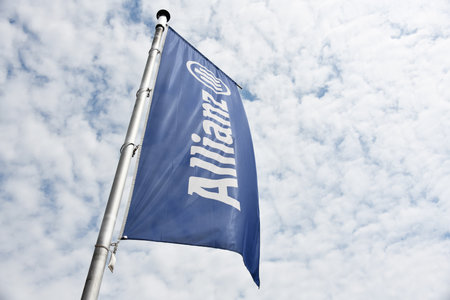 Nienhagen, Lower Saxony, Germany - July 14, 2021: Allianz flag in Nienhagen, Germany - Allianz SE is a European financial services company headquartered in Munich, Germanyのeditorial素材