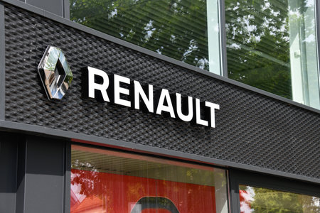 Celle, Lower Saxony, Germany - July 30, 2021: Sign at the entrance of a Renault store in Celle, Germany - Renault is a French multinational automobile manufacturerのeditorial素材