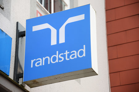 Celle, Lower Saxony, Germany - September 23, 2021: Randstad logo in Celle, Germany - Randstad is a Dutch multinational human resource consulting firmのeditorial素材