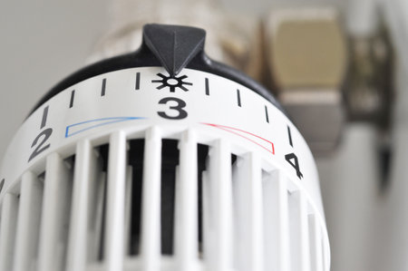 Close up of a thermostatic valve of a heating radiatorの写真素材