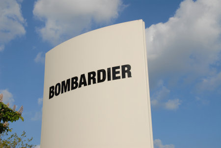 Aachen, North Rhine-Westphalia, Germany - May 23, 2010: Logo of Bombarier Inc. in Aachen , Germany - Bombardier is a multinational aerospace and transportation company based in Montreal, Canadaのeditorial素材