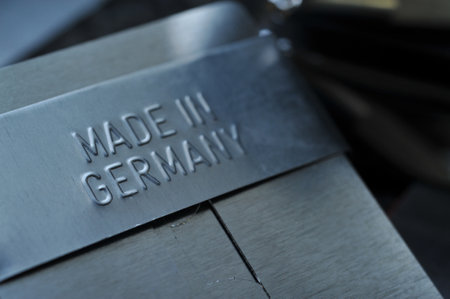 Hamburg, Germany - February 15, 2019: Made in Germany - sign in metal embossed with raised letters - The sign symbolizes good quality and reliabilityのeditorial素材