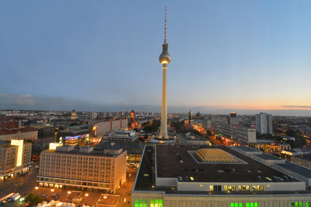 Berlin, Germany - June 13, 2014: Berlin Skyline City Panorama with blue sky - famous landmark in Berlin, Germany, Europeのeditorial素材