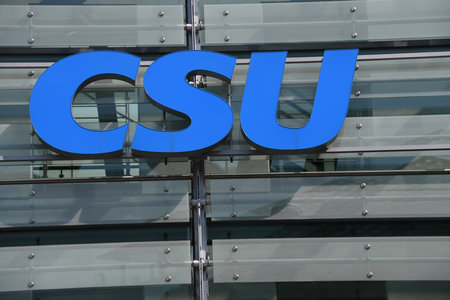 Munich, Germany - May 19, 2018: Sign at the entrance to the headquarters of conservative Christian Social Party - CSU in Munich, Germany - The CSU operates only in Bavariaのeditorial素材