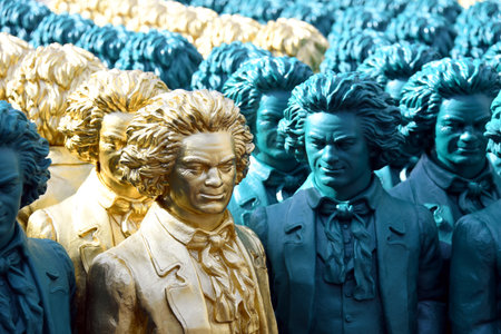 Bonn, North Rhine-Westphalia, Germany - May 14, 2019: Beethoven Sculptures by artist Ottmar Hoerl in Bonn, MÃ¼nsterplatz, Germany - Ludwig van Beethoven was a German composer and pianistのeditorial素材