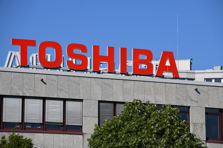 Dusseldorf, Northrhine Westfalia, Germany - May 15, 2019: Toshiba Europe offices in Neuss, Germany - Toshiba is a Japanese multinational conglomerate headquartered in Tokyo, Japanのeditorial素材