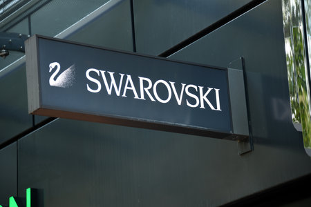 Dusseldorf, Northrhine Westfalia, Germany - May 15, 2019: Swarovski fashion store in Dusseldorf, Germany - Swarovski is an Austrian producer of glass headquartered in Wattens, Austriaのeditorial素材