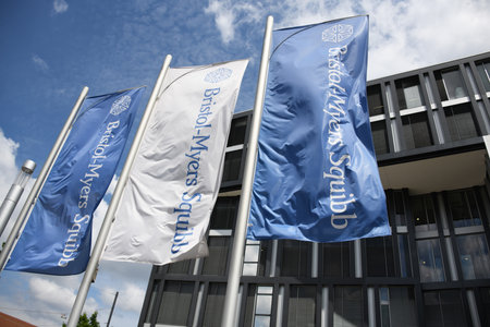Munich, Bavaria, Germany - June 21, 2019: Headquarters of Bristol-Myers Squibb Germany in Munich, Germany - Bristol-Myers Squibb, BMS, is an American pharmaceutical companyのeditorial素材
