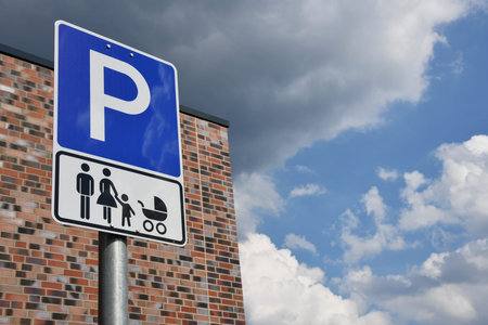 Celle, Lower Saxony, Germany - May 27, 2018: A designated parking spot intended only for families at a supermarket in Celle, Germanyのeditorial素材