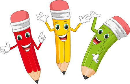 happy pencil cartoonのイラスト素材