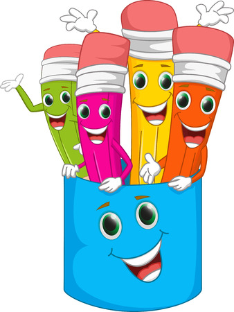 happy colorful cartoon pencilのイラスト素材