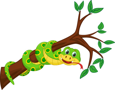 cute snake cartoon on branchのイラスト素材