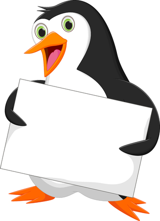 Penguin with blank signのイラスト素材