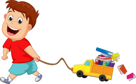 children with many books and toy carsのイラスト素材
