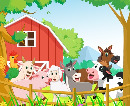 Happy farm animal cartoonのイラスト素材