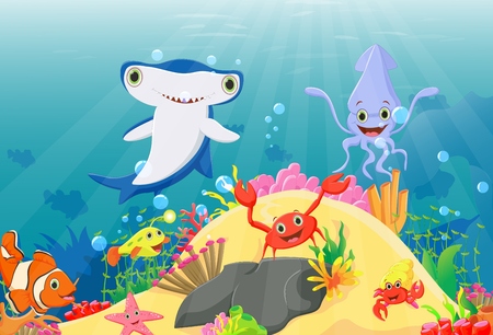 illustration of Underwater world with reefs and tropical fishesのイラスト素材