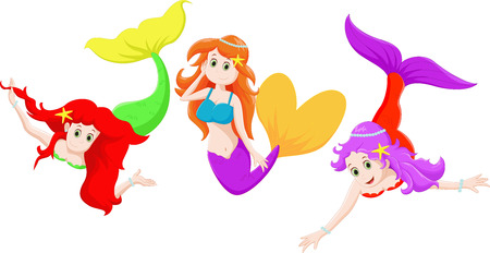 three Beautiful mermaid cartoonのイラスト素材
