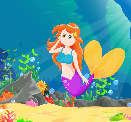 Beautiful mermaid Swimming Underwaterのイラスト素材